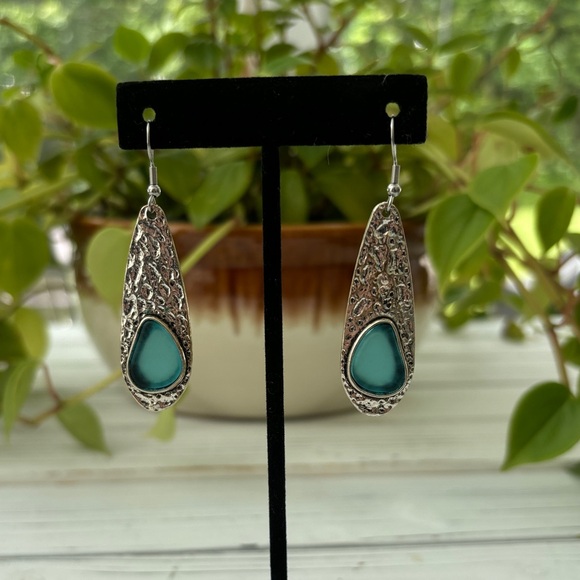 Gorgeous Blue Sea Glass Silver Drop Earrings - Picture 7 of 7